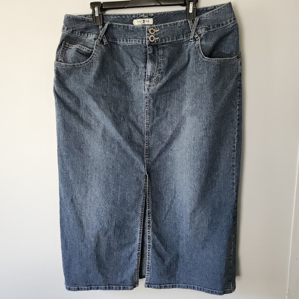 VTG DUCK HEAD FRONT SLIT MEDIUM WASH STRETCH DENIM MAXI SKIRT WOMENS SIZE 18W